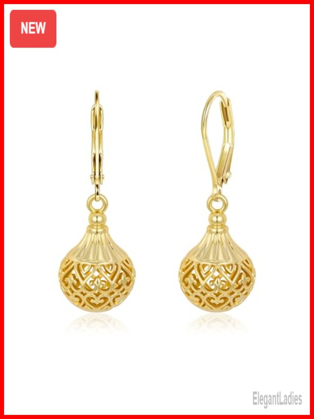 Filigree Gold Plated Dangle Earrings Hypoallergenic Leverback Drop